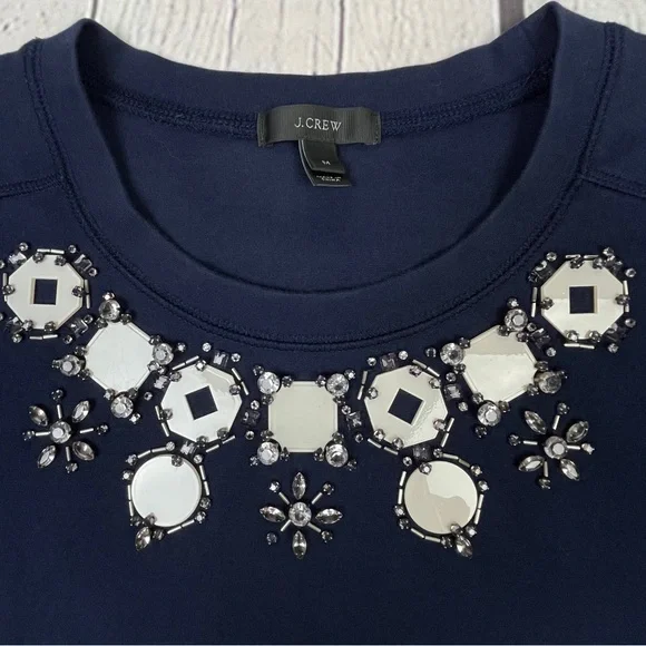 J. CREW navy blue cotton embellished short sleeve sweatshirt top, size M - Picture 4 of 12